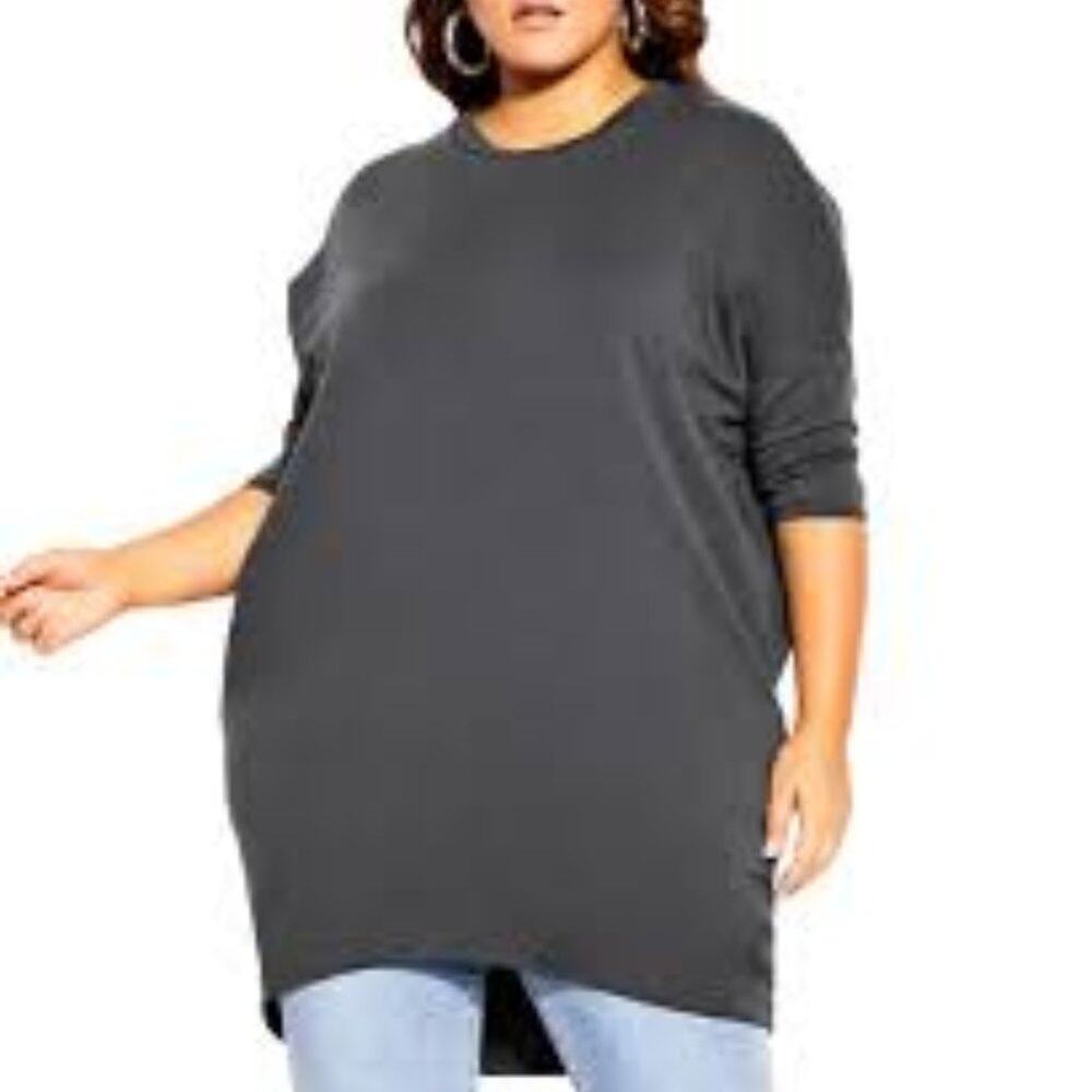 CITY CHIC Charcoal Oversize Three-Quarter Dolman Sleeve Top SZ 18